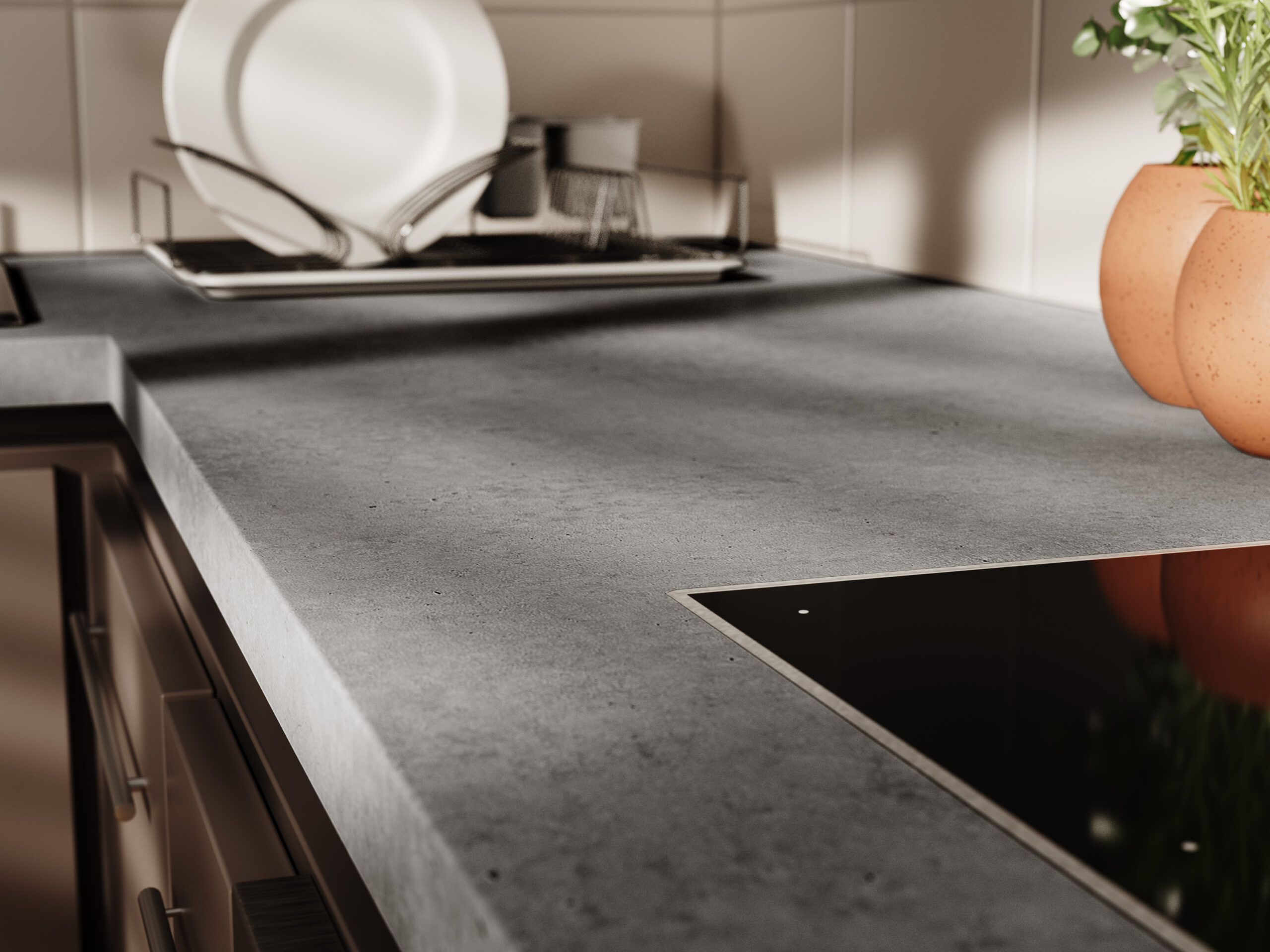 Bright Concrete Beton keukenwrap staal voorbeeld