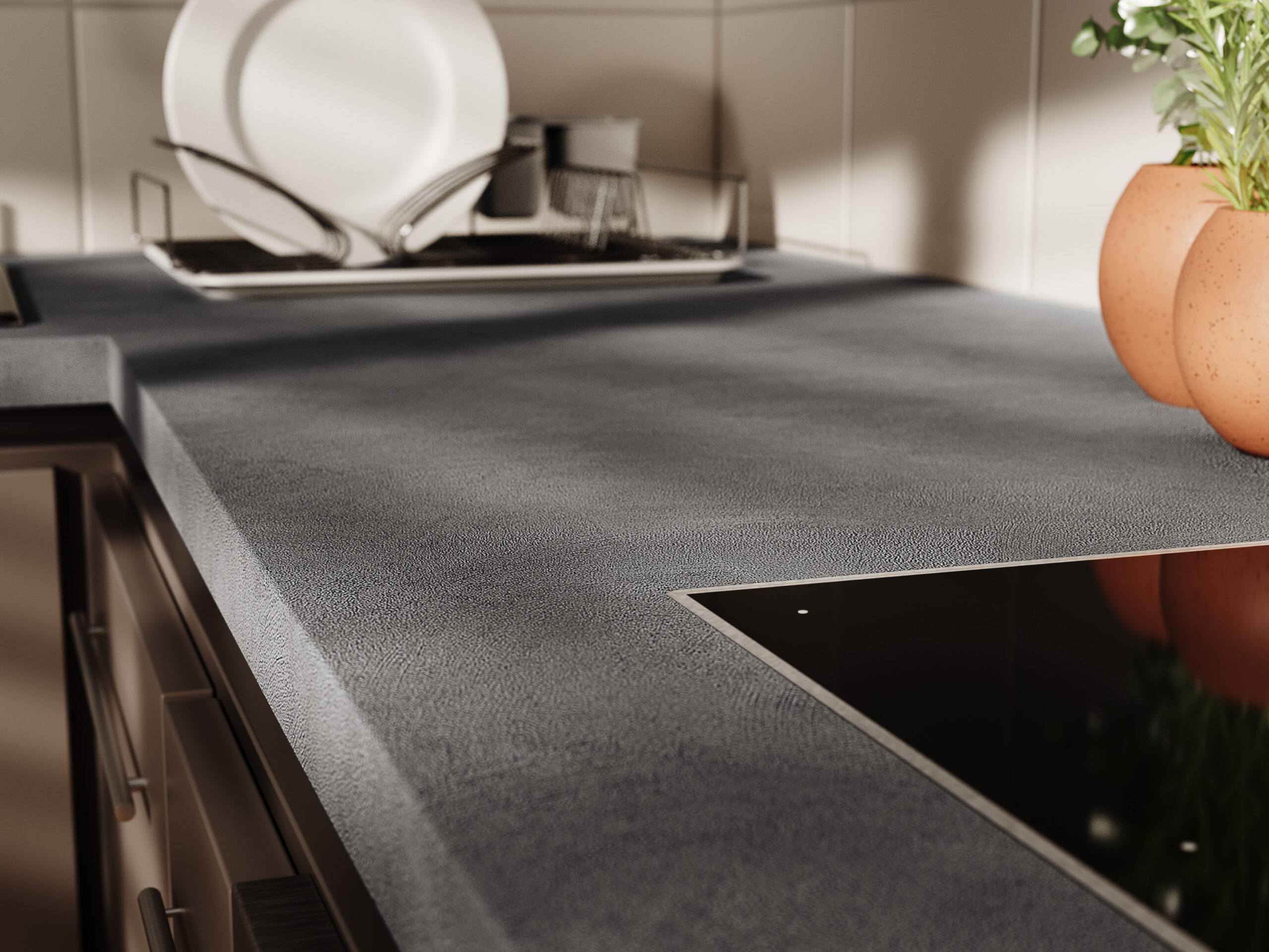 Dark Cement keukenwrap staal donkere betonlook