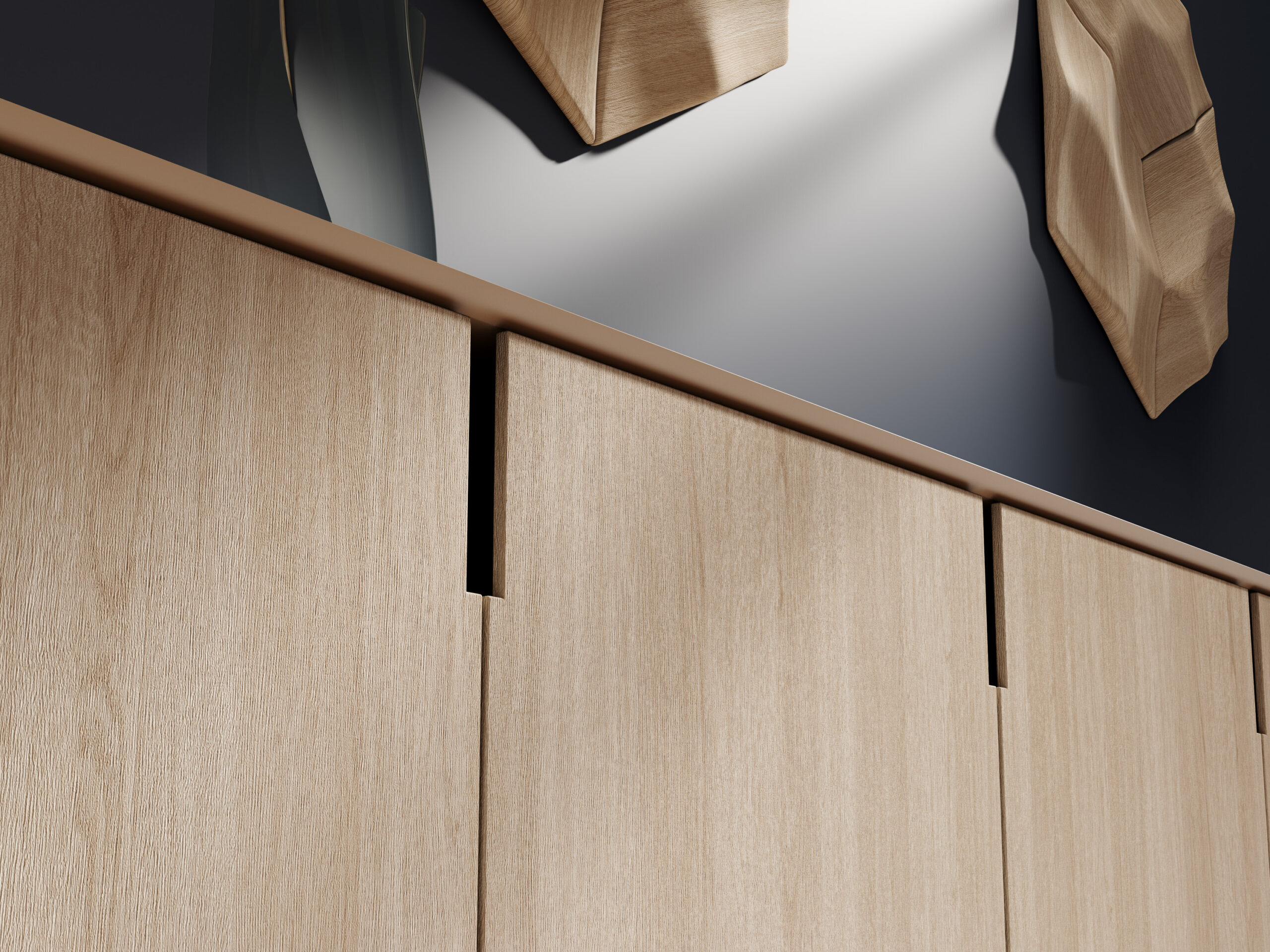 Detail van W375 Powdery keukenwrap met lichte houtstructuur