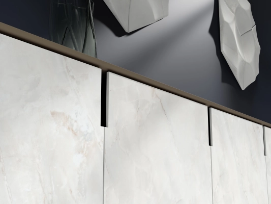 Detail van Onyx 2.0 keukenwrap met parelachtige steenstructuur