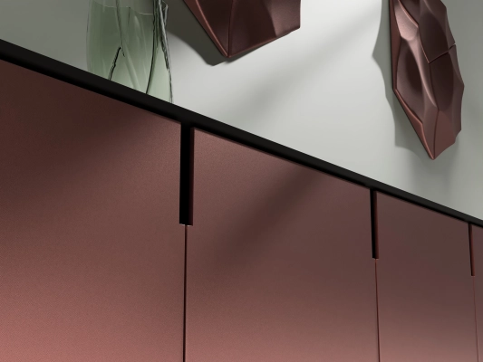 Keukenfront met Pluma Rosé Lux metallic keukenfolie