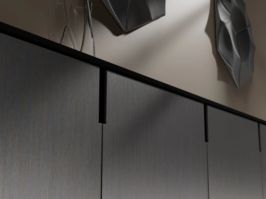 Detail van Stria ME203 met voelbare verticale metaalstructuur